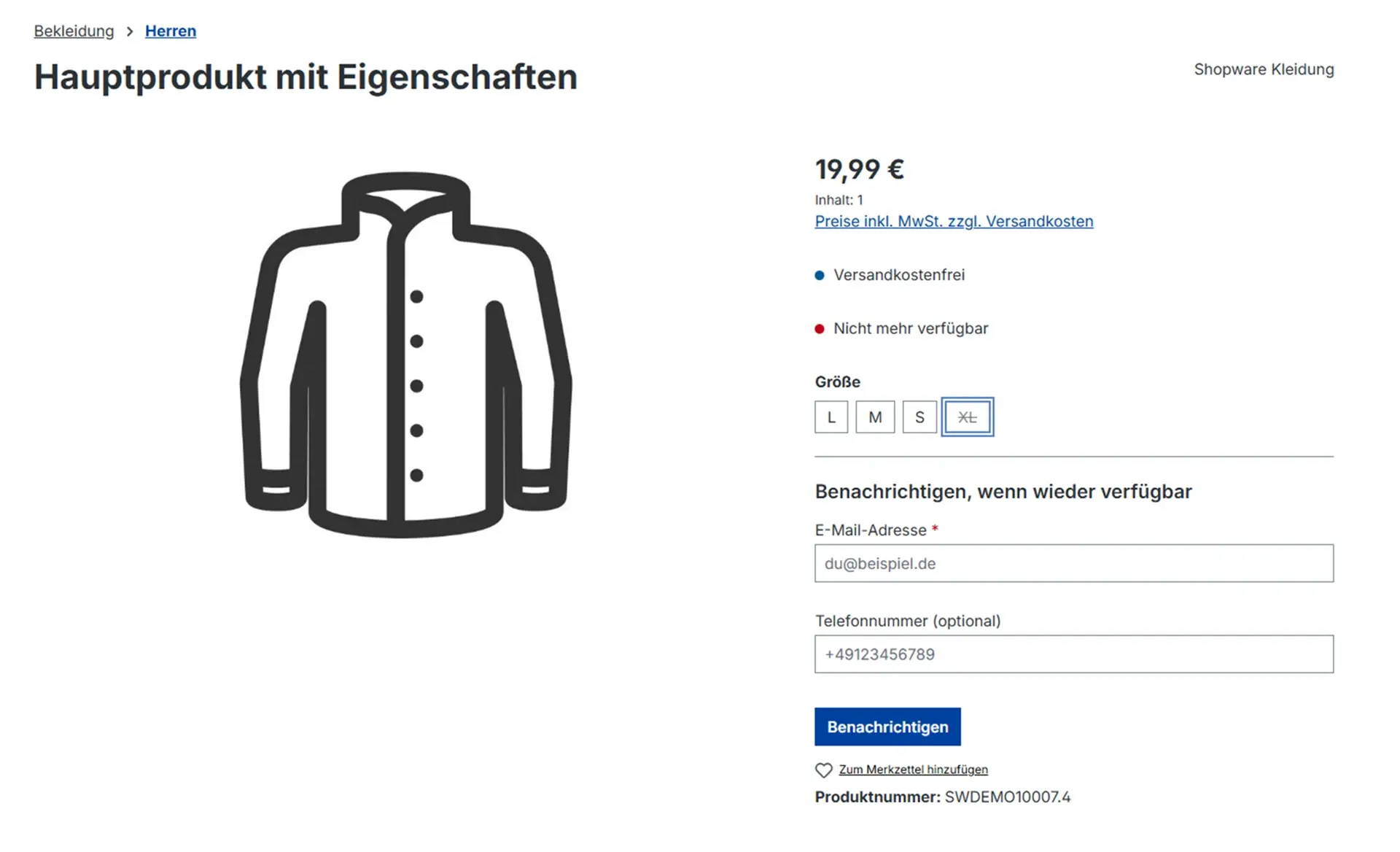 Eine nicht verfügbare Variante im Storefront abonnieren
