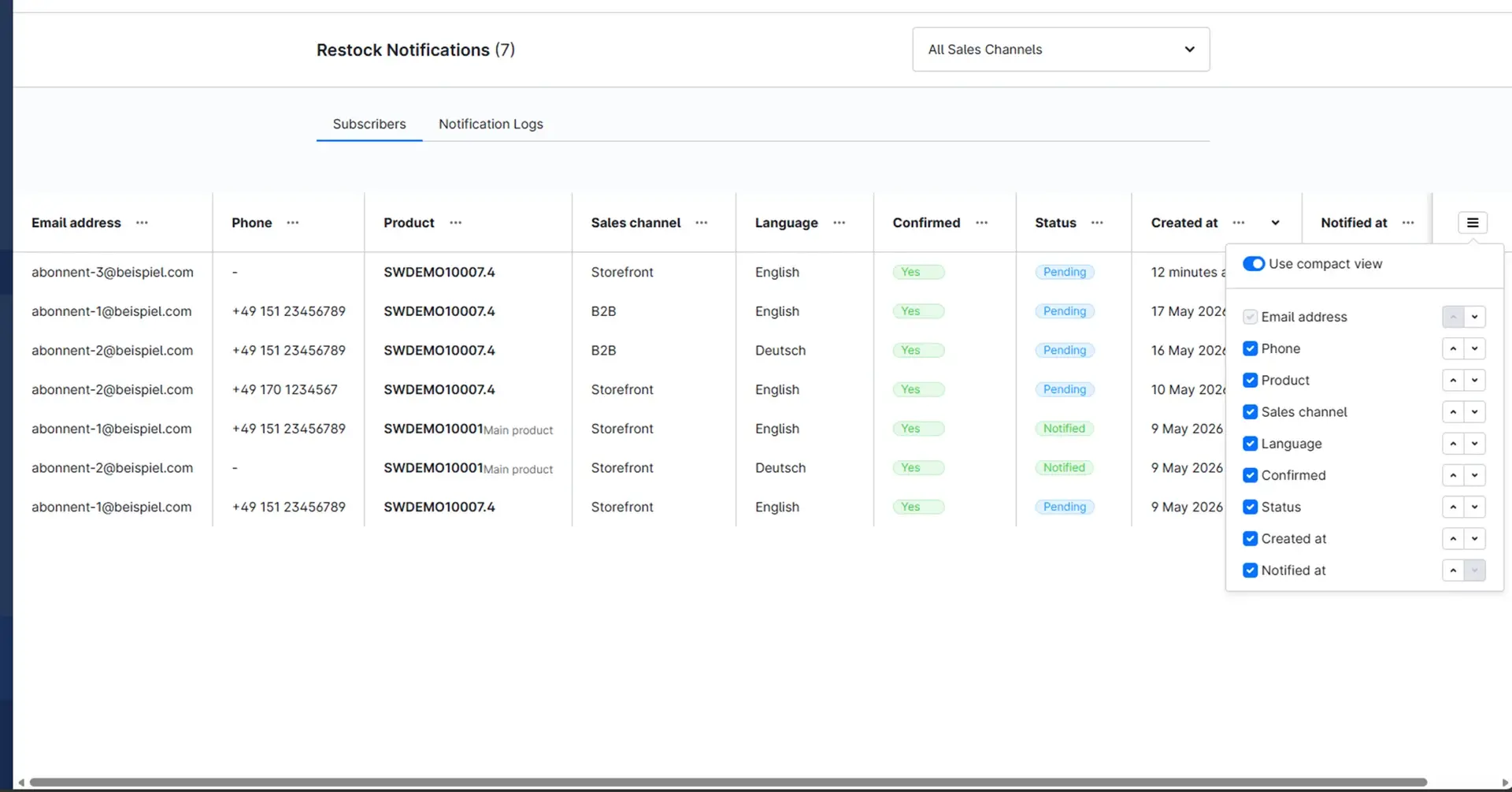 Subscriber management in the administration