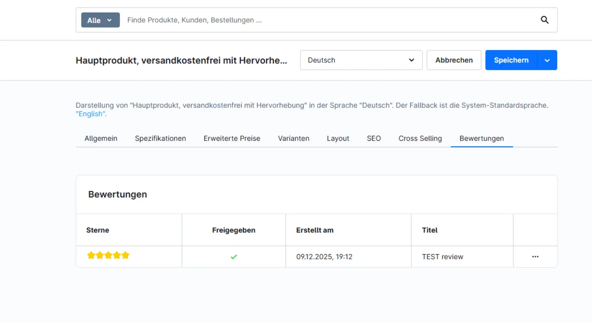 Produktbewertungen bleiben in der Administration erhalten