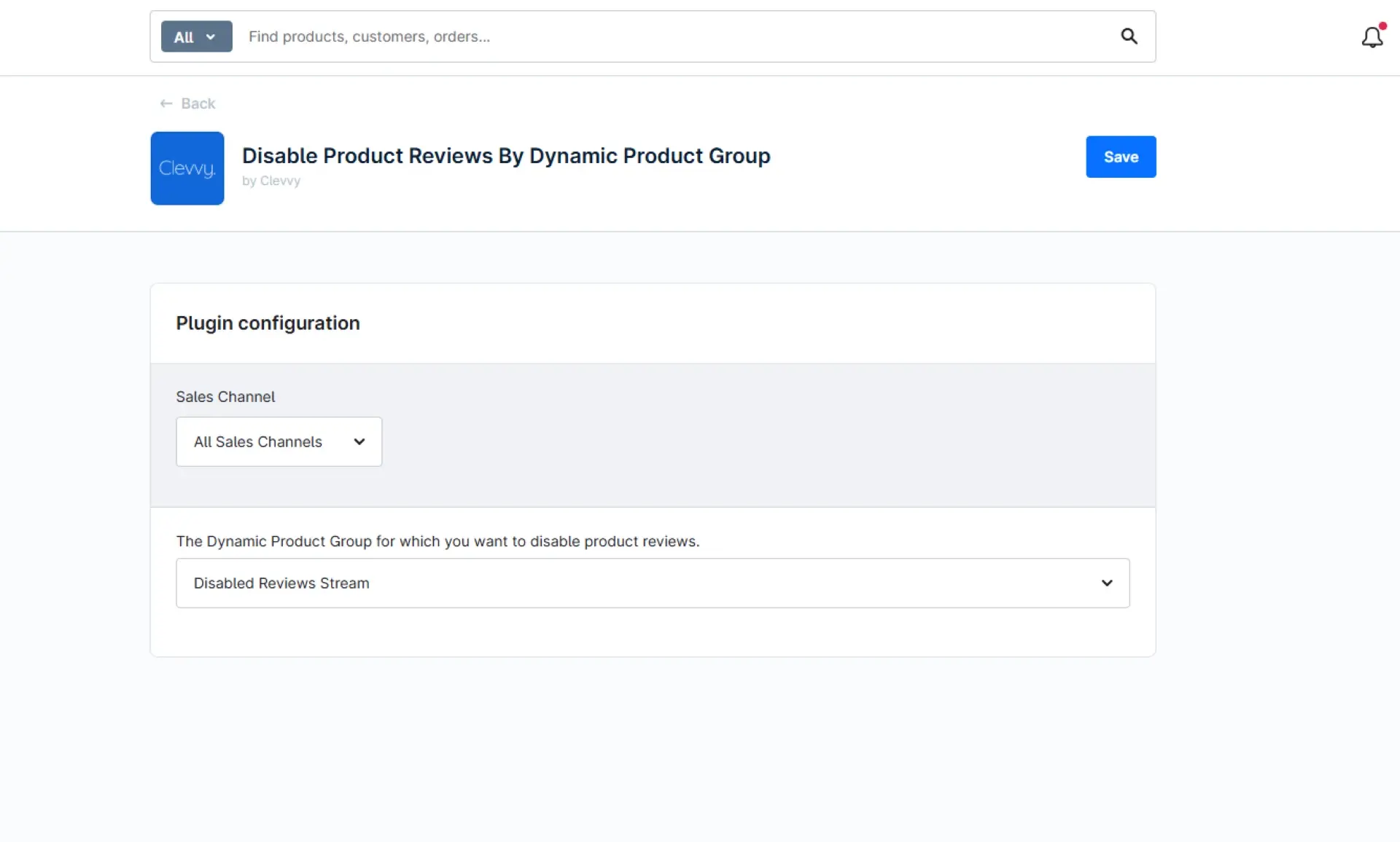 Choose the product group in the extension settings