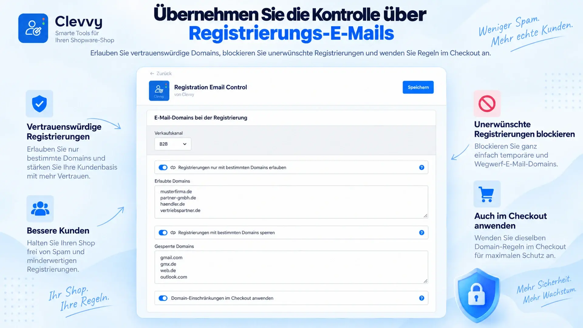 Produktgrafik: Einstellungen für erlaubte und gesperrte Domains