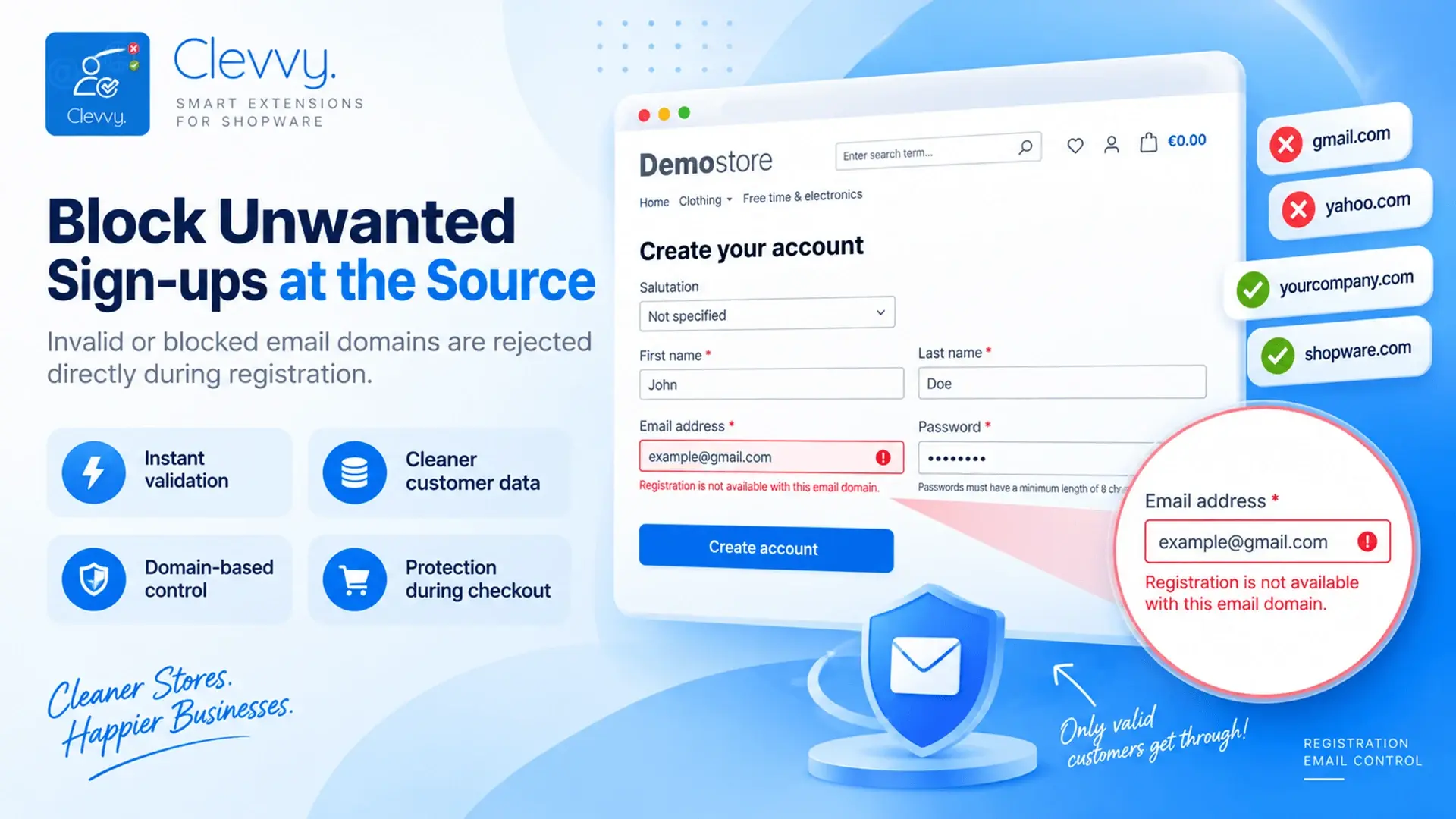Product artwork: registration feedback for a blocked domain