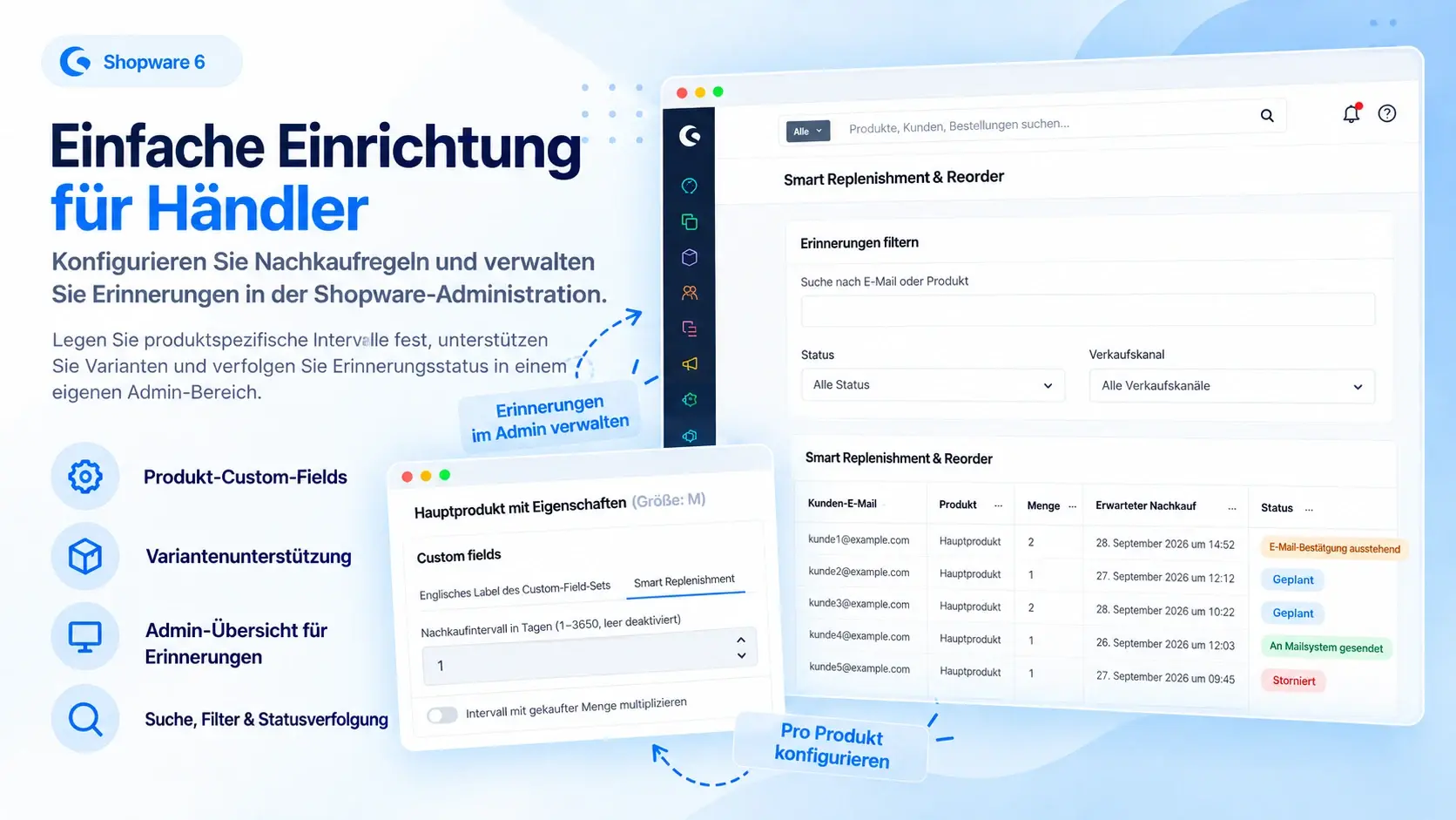 Produktgrafik: Händlereinrichtung und Erinnerungsverwaltung